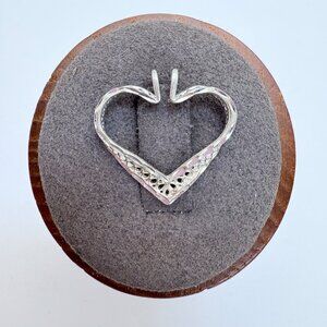 Open Heart Twist Design Pendant VTG Sterling Silver 925 Size 0.75" Length